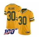 Men's Green Bay Packers #30 Jamaal Williams Limited Gold Inverted Legend 100th Season Football Jersey