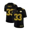 Men's Green Bay Packers #33 Aaron Jones Black Leopard Print Fashion Vapor Limited Football Jersey