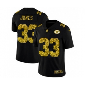 Men's Green Bay Packers #33 Aaron Jones Black Leopard Print Fashion Vapor Limited Football Jersey