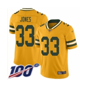 Men's Green Bay Packers #33 Aaron Jones Limited Gold Inverted Legend 100th Season Football Jersey
