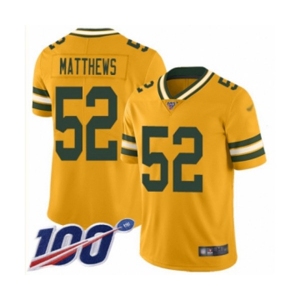 Men's Green Bay Packers #52 Clay Matthews Limited Gold Inverted Legend 100th Season Football Jersey