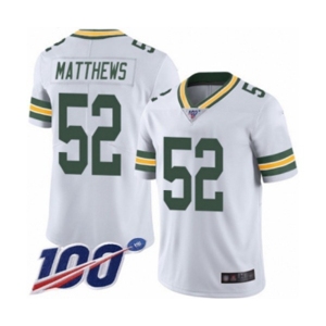 Men's Green Bay Packers #52 Clay Matthews White Vapor Untouchable Limited Player 100th Season Football Jersey