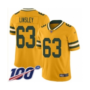 Men's Green Bay Packers #63 Corey Linsley Limited Gold Inverted Legend 100th Season Football Jersey