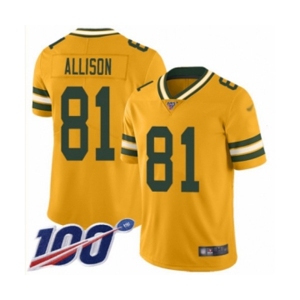 Men's Green Bay Packers #81 Geronimo Allison Limited Gold Inverted Legend 100th Season Football Jersey