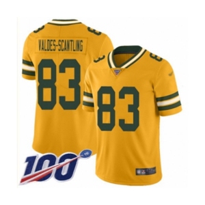 Men's Green Bay Packers #83 Marquez Valdes-Scantling Limited Gold Inverted Legend 100th Season Football Jersey