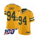 Men's Green Bay Packers #94 Dean Lowry Limited Gold Inverted Legend 100th Season Football Jersey