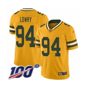 Men's Green Bay Packers #94 Dean Lowry Limited Gold Inverted Legend 100th Season Football Jersey