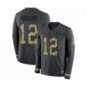 Men's Nike Green Bay Packers #12 Aaron Rodgers Limited Black Salute to Service Therma Long Sleeve NFL Jersey