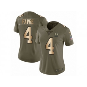 Women Nike Green Bay Packers #4 Brett Favre Limited Olive Gold 2017 Salute to Service NFL Jersey