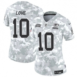 Women's Green Bay Packers #10 Jordan Love 2024 F.U.S.E Arctic Camo Salute To Service Limited Stitched Football Jersey