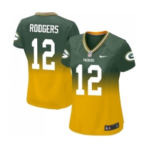 Women's Green Bay Packers #12 Aaron Rodgers Elite Green Gold Fadeaway Football Jersey