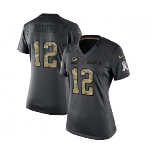 Women's Green Bay Packers #12 Aaron Rodgers Limited Black 2016 Salute to Service Football Jersey