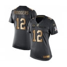 Women's Green Bay Packers #12 Aaron Rodgers Limited Black Gold Salute to Service Football Jersey