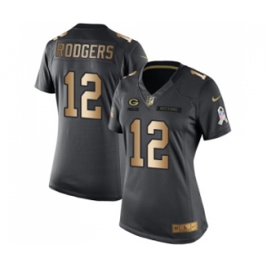 Women's Green Bay Packers #12 Aaron Rodgers Limited Black Gold Salute to Service Football Jersey