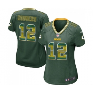 Women's Green Bay Packers #12 Aaron Rodgers Limited Green Strobe Football Jersey