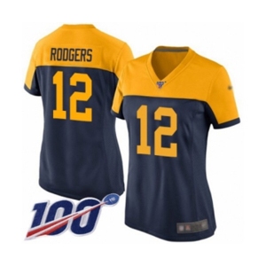 Women's Green Bay Packers #12 Aaron Rodgers Limited Navy Blue Alternate 100th Season Football Jersey