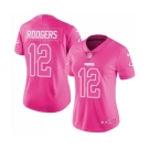 Women's Green Bay Packers #12 Aaron Rodgers Limited Pink Rush Fashion Football Jersey