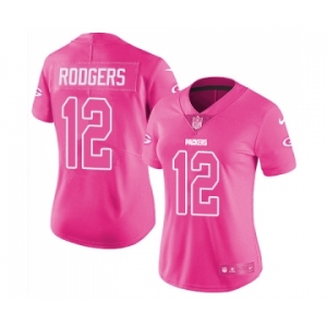 Women's Green Bay Packers #12 Aaron Rodgers Limited Pink Rush Fashion Football Jersey