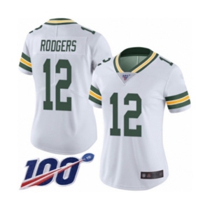 Women's Green Bay Packers #12 Aaron Rodgers White Vapor Untouchable Limited Player 100th Season Football Jersey