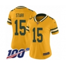 Women's Green Bay Packers #15 Bart Starr Limited Gold Inverted Legend 100th Season Football Jersey