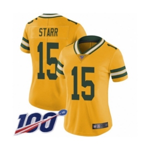 Women's Green Bay Packers #15 Bart Starr Limited Gold Rush Vapor Untouchable 100th Season Football Jersey