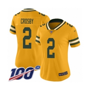 Women's Green Bay Packers #2 Mason Crosby Limited Gold Inverted Legend 100th Season Football Jersey