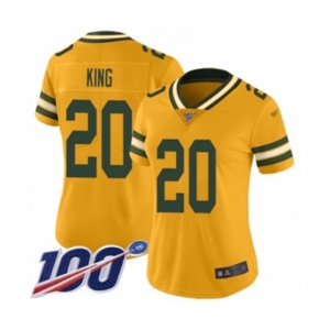 Women's Green Bay Packers #20 Kevin King Limited Gold Inverted Legend 100th Season Football Jersey