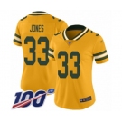 Women's Green Bay Packers #33 Aaron Jones Limited Gold Inverted Legend 100th Season Football Jersey