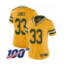 Women's Green Bay Packers #33 Aaron Jones Limited Gold Rush Vapor Untouchable 100th Season Football Jersey
