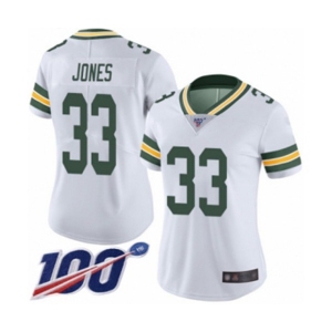 Women's Green Bay Packers #33 Aaron Jones White Vapor Untouchable Limited Player 100th Season Football Jersey