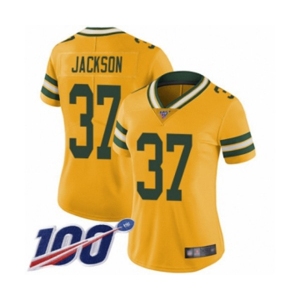 Women's Green Bay Packers #37 Josh Jackson Limited Gold Rush Vapor Untouchable 100th Season Football Jersey