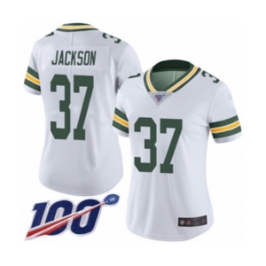 Women's Green Bay Packers #37 Josh Jackson White Vapor Untouchable Limited Player 100th Season Football Jersey