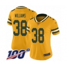 Women's Green Bay Packers #38 Tramon Williams Limited Gold Inverted Legend 100th Season Football Jersey