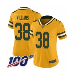 Women's Green Bay Packers #38 Tramon Williams Limited Gold Inverted Legend 100th Season Football Jersey