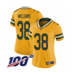 Women's Green Bay Packers #38 Tramon Williams Limited Gold Rush Vapor Untouchable 100th Season Football Jersey