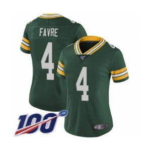 Women's Green Bay Packers #4 Brett Favre Green Team Color Vapor Untouchable Limited Player 100th Season Football Jersey