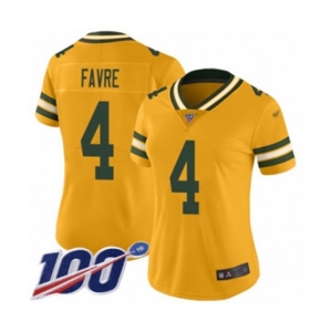 Women's Green Bay Packers #4 Brett Favre Limited Gold Inverted Legend 100th Season Football Jersey