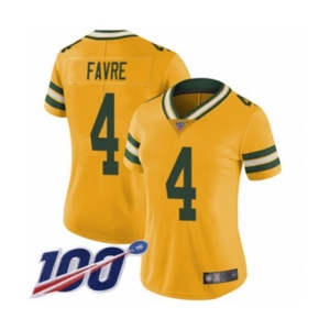 Women's Green Bay Packers #4 Brett Favre Limited Gold Rush Vapor Untouchable 100th Season Football Jersey