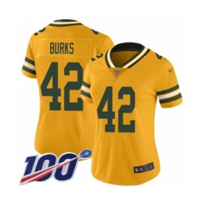 Women's Green Bay Packers #42 Oren Burks Limited Gold Inverted Legend 100th Season Football Jersey