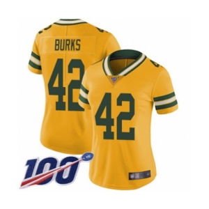 Women's Green Bay Packers #42 Oren Burks Limited Gold Rush Vapor Untouchable 100th Season Football Jersey