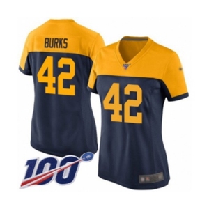 Women's Green Bay Packers #42 Oren Burks Limited Navy Blue Alternate 100th Season Football Jersey