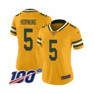 Women's Green Bay Packers #5 Paul Hornung Limited Gold Inverted Legend 100th Season Football Jersey