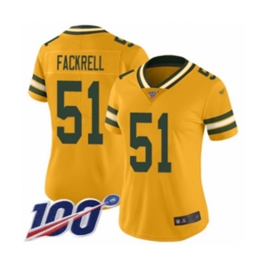 Women's Green Bay Packers #51 Kyler Fackrell Limited Gold Inverted Legend 100th Season Football Jersey