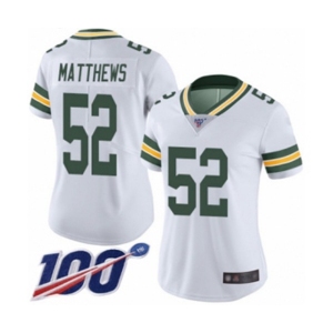 Women's Green Bay Packers #52 Clay Matthews White Vapor Untouchable Limited Player 100th Season Football Jersey