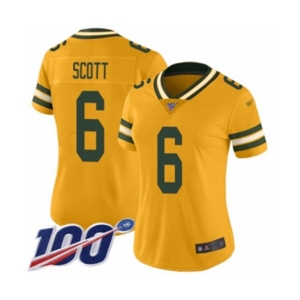 Women's Green Bay Packers #6 JK Scott Limited Gold Inverted Legend 100th Season Football Jersey