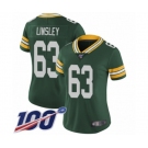 Women's Green Bay Packers #63 Corey Linsley Green Team Color Vapor Untouchable Limited Player 100th Season Football Jersey