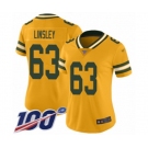 Women's Green Bay Packers #63 Corey Linsley Limited Gold Inverted Legend 100th Season Football Jersey