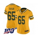Women's Green Bay Packers #65 Lane Taylor Limited Gold Inverted Legend 100th Season Football Jersey