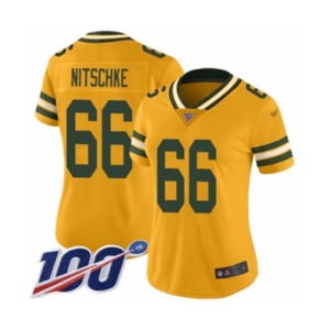 Women's Green Bay Packers #66 Ray Nitschke Limited Gold Inverted Legend 100th Season Football Jersey