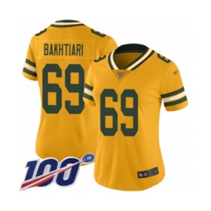 Women's Green Bay Packers #69 David Bakhtiari Limited Gold Inverted Legend 100th Season Football Jersey